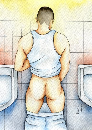 Print of Original Artwork Watercolor Painting "Public toilet 14"