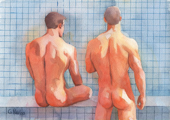 Original Hand painted Artwork Watercolor Painting Erotic Male Man Nude Gay