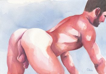12x16" Original Hand painted Artwork Watercolor Painting Gay Man Male Nude A3